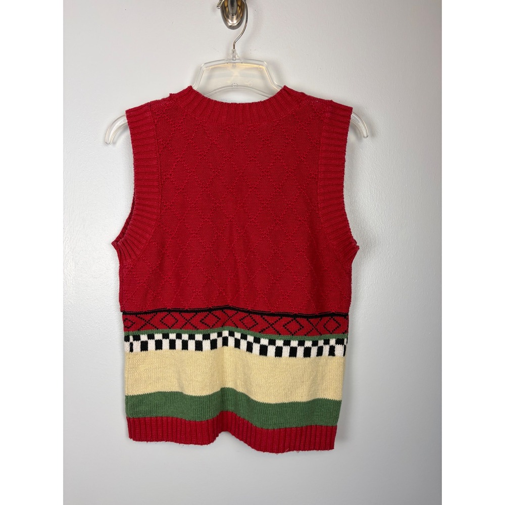 Vintage Capacity Red Cow Print Cardigan Vest Small‎ Ramie Cotton Knit Button Up - Picture 7 of 9